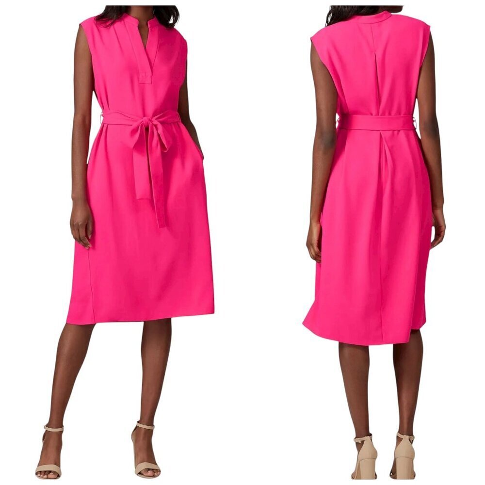 Rachel Roy Collection Pink Sleeveless Belted Midi Dress XL Hot Pink